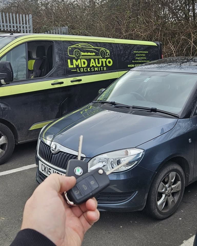The liveried LMD Auto Locksmith van on site with replacement Skoda keys cut and programmed